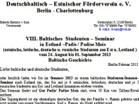 Erinnerung: Einladung  zum VIII. Baltischen Studenten-Seminar – es sind noch Plätze frei thumbnail